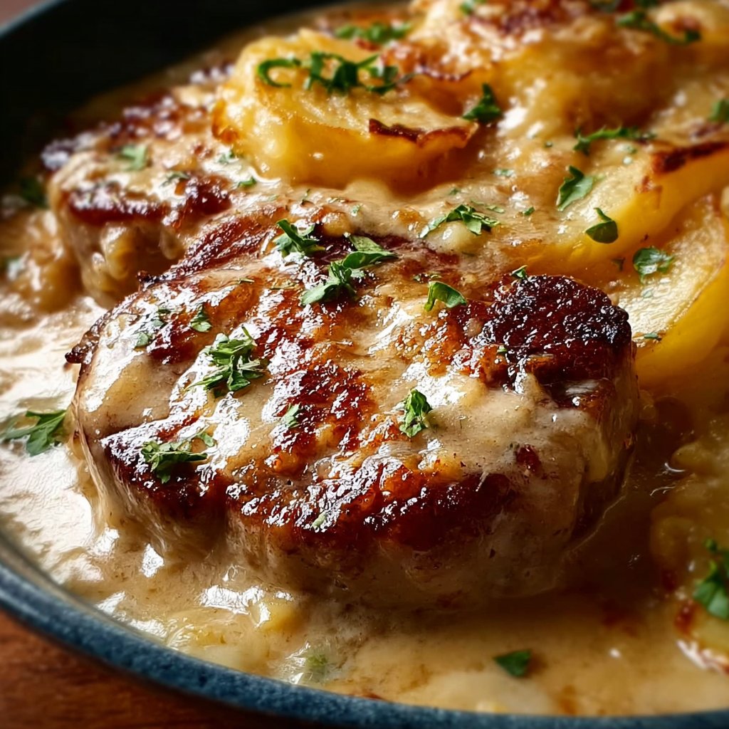 Indulgent Smothered Pork Chop and Scalloped Potato Casserole