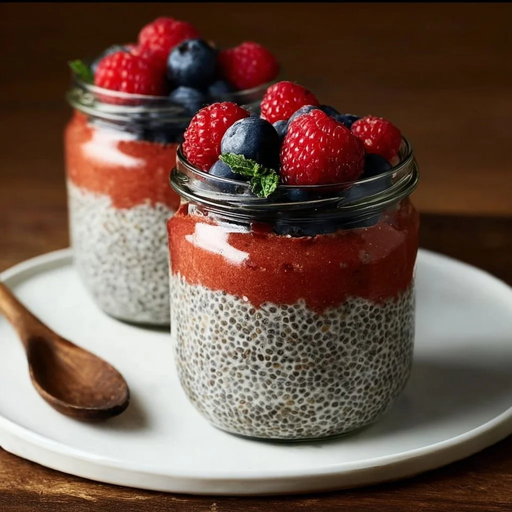 Delicious chia pudding in a bowl topped with fresh fruits and nuts