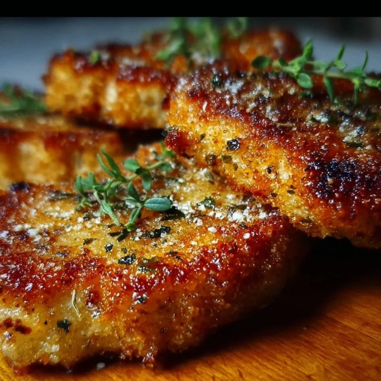Crispy Baked Parmesan Pork Chops on a plate garnished with herbs