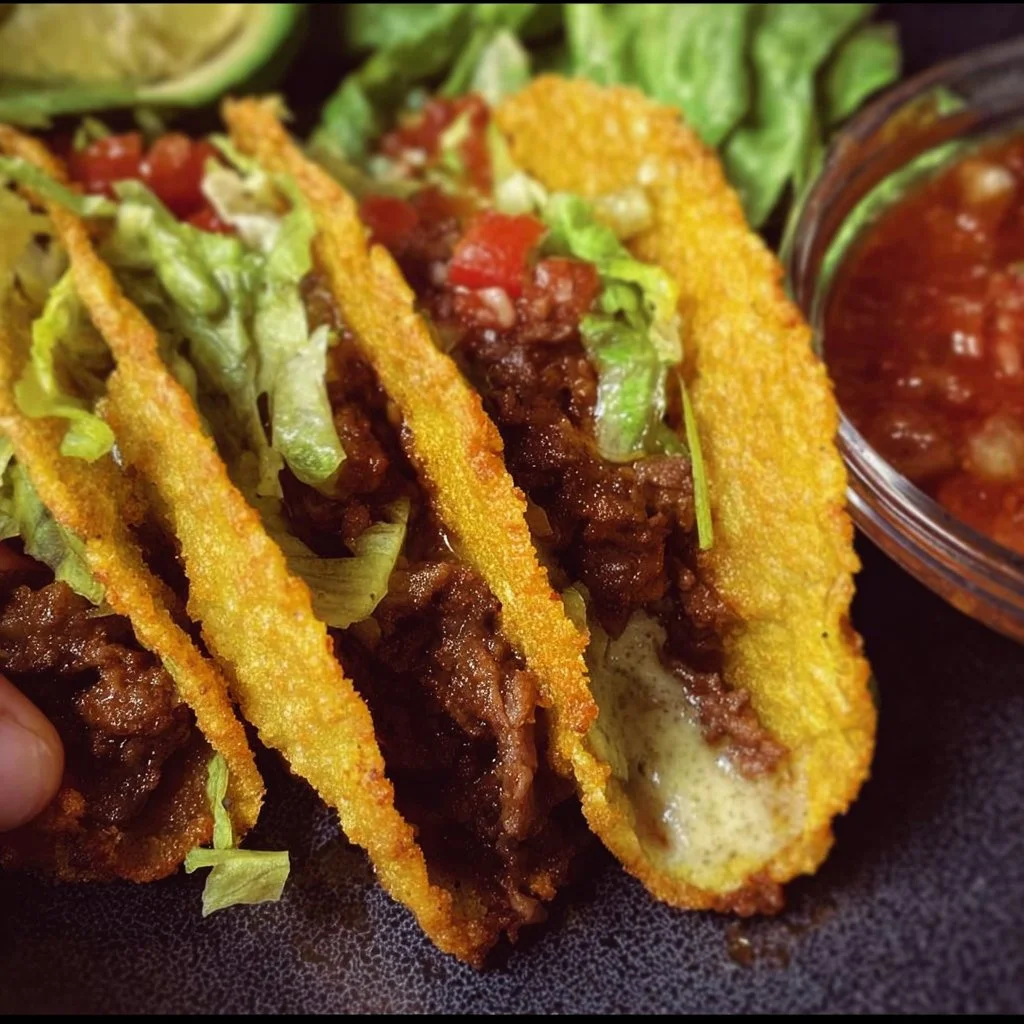 Delicious crispy beef tacos with fresh toppings and vibrant colors