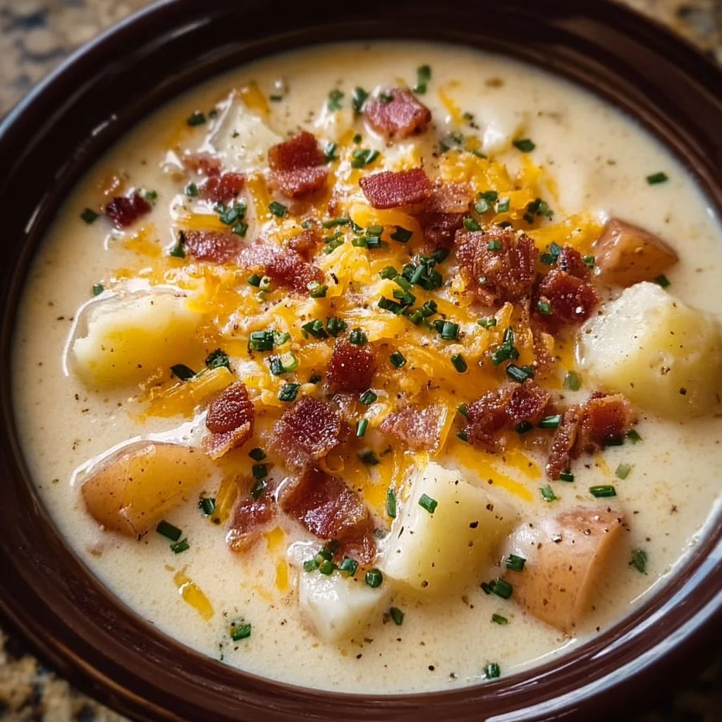 Delicious Crock Pot Crack Potato Soup served in a bowl with toppings.