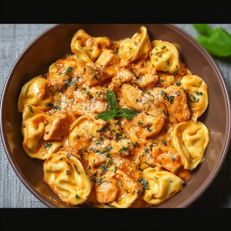 CrockPot Chicken Tortellini dish garnished with herbs and cheese