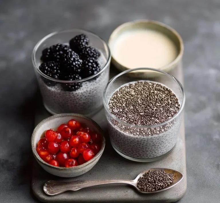 Healthy chia pudding topped with fresh berries and nuts for a nutritious snack