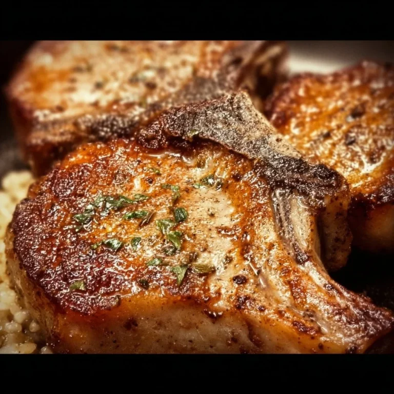 Deliciously baked pork chops served with herbs and spices