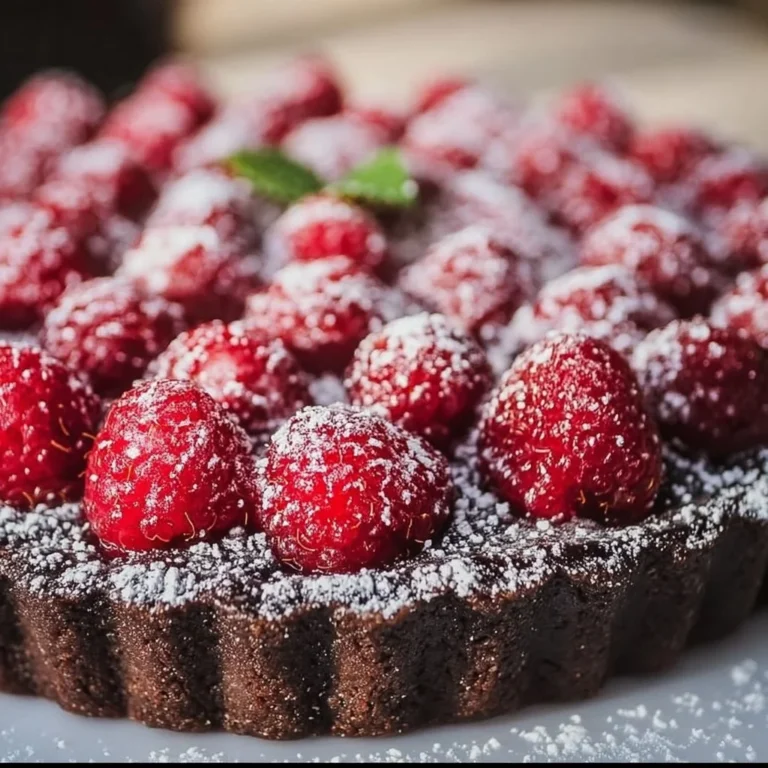 Easy chocolate raspberry tart with rich chocolate filling and fresh raspberries