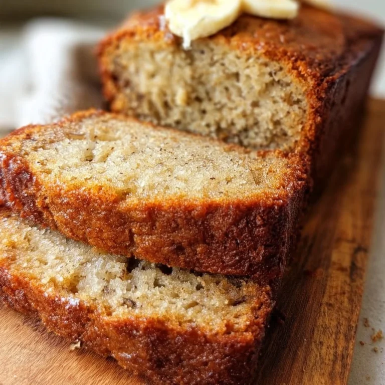 Loaf of easy moist banana bread on a wooden table