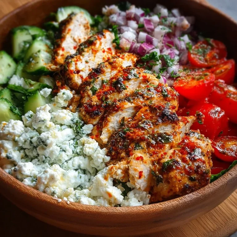 Delicious Greek Chicken Bowl with fresh vegetables and herbs