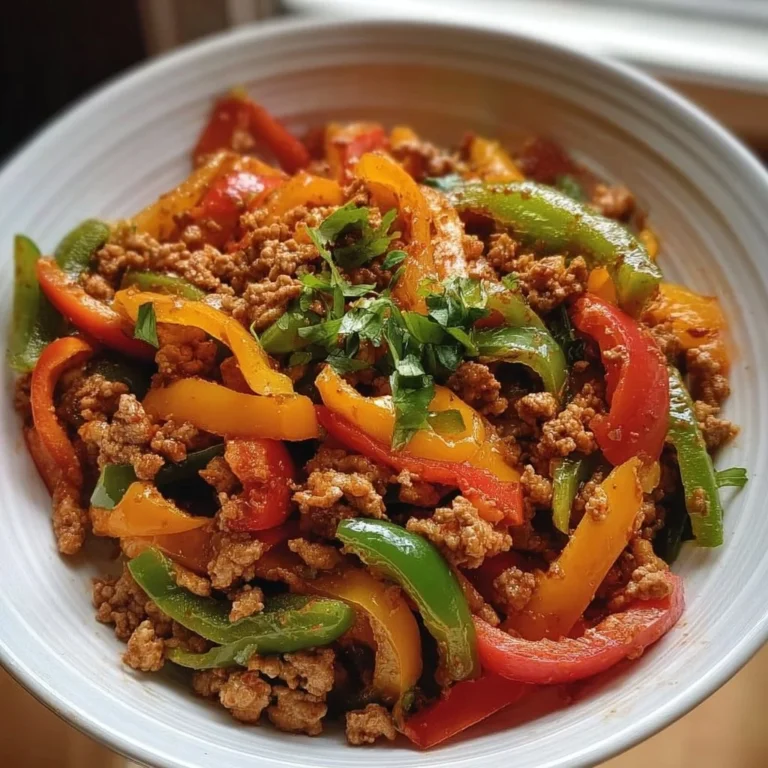 Ground turkey and colorful peppers in a skillet for a healthy meal