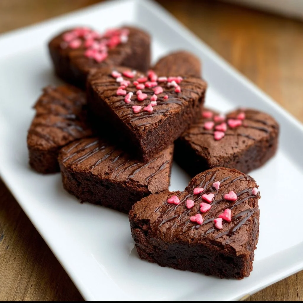 Heart shaped brownies served on a plate, showcasing a delightful brownies recipe