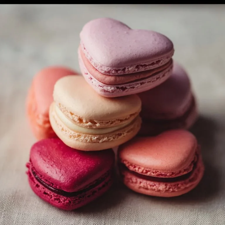 Heart-shaped macarons in assorted colors and flavors.