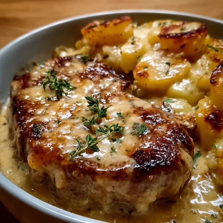 Indulgent smothered pork chop casserole with scalloped potatoes