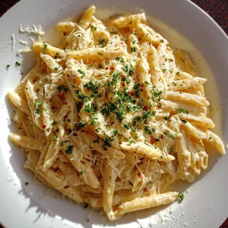 Bowl of one pot creamy garlic pasta garnished with herbs
