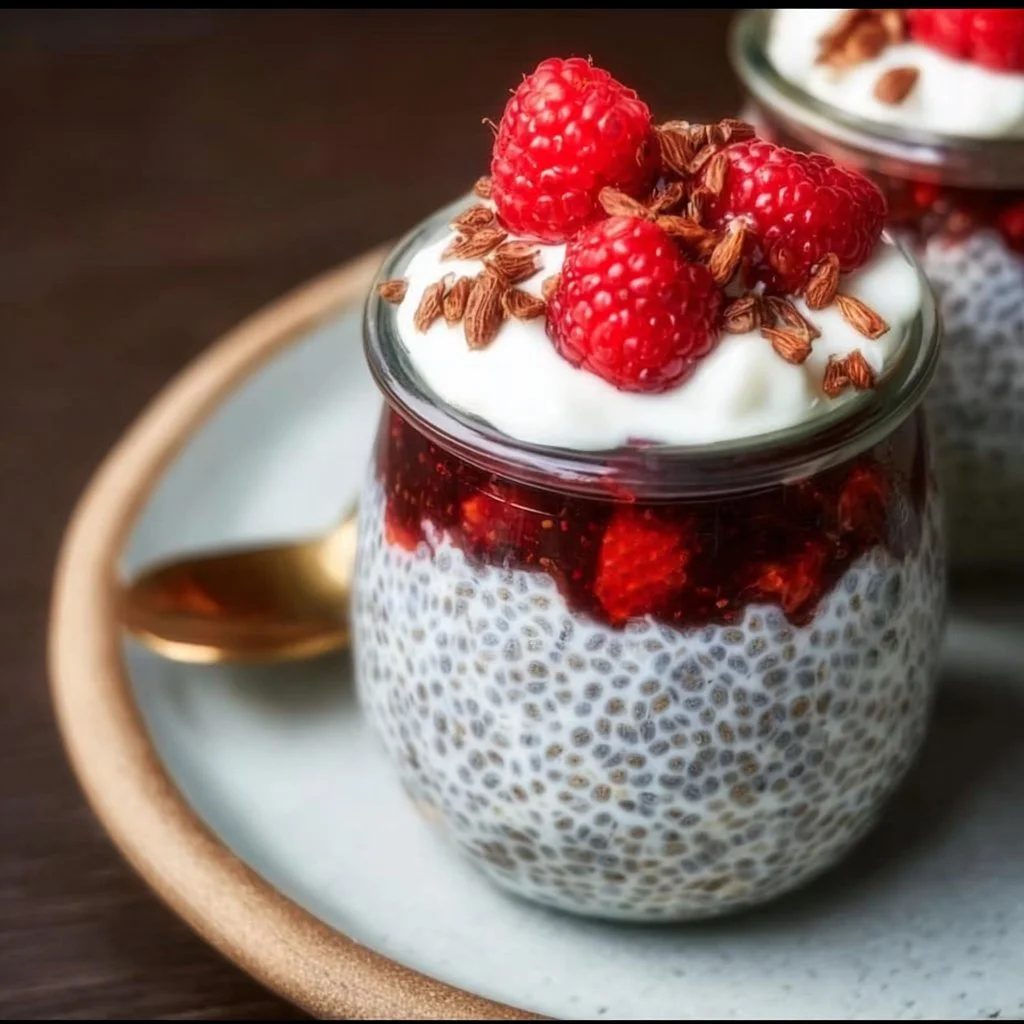 Delicious overnight chia pudding topped with Greek yogurt and fruits