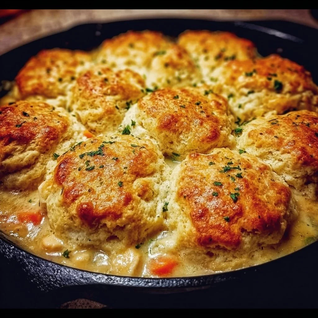 Red Lobster Biscuit Chicken Pot Pie served with flaky biscuits and savory filling