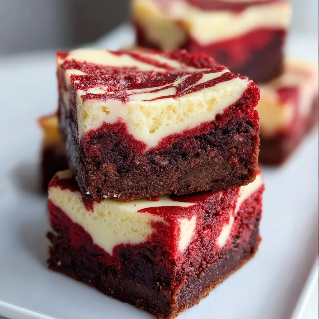 Delicious red velvet cheesecake brownies topped with cream cheese frosting
