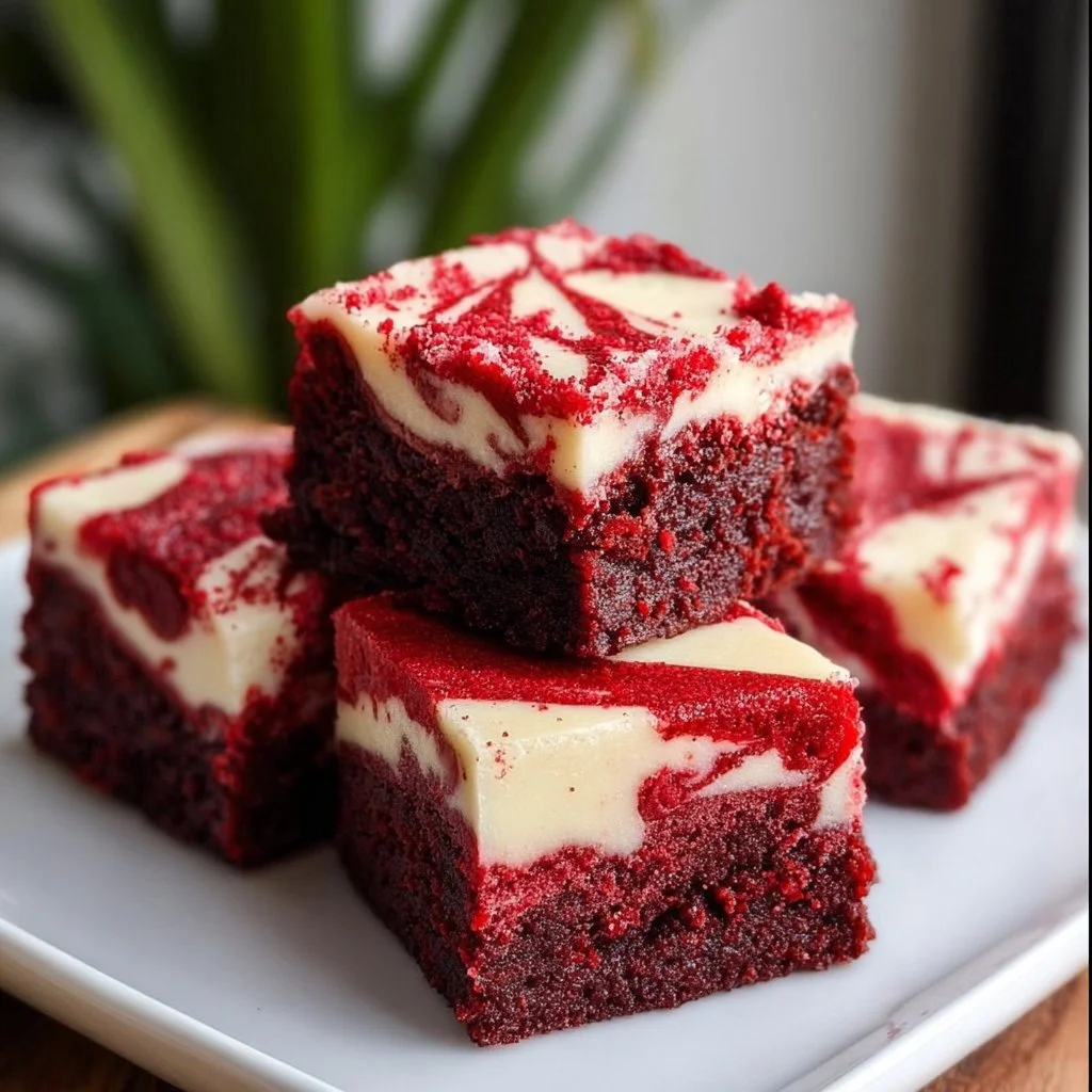 Delicious red velvet cheesecake brownies with a rich chocolate layer