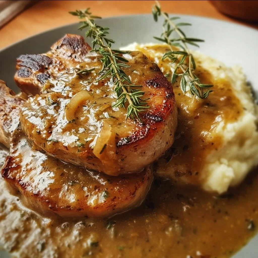 Southern Smothered Pork Chops served with savory gravy