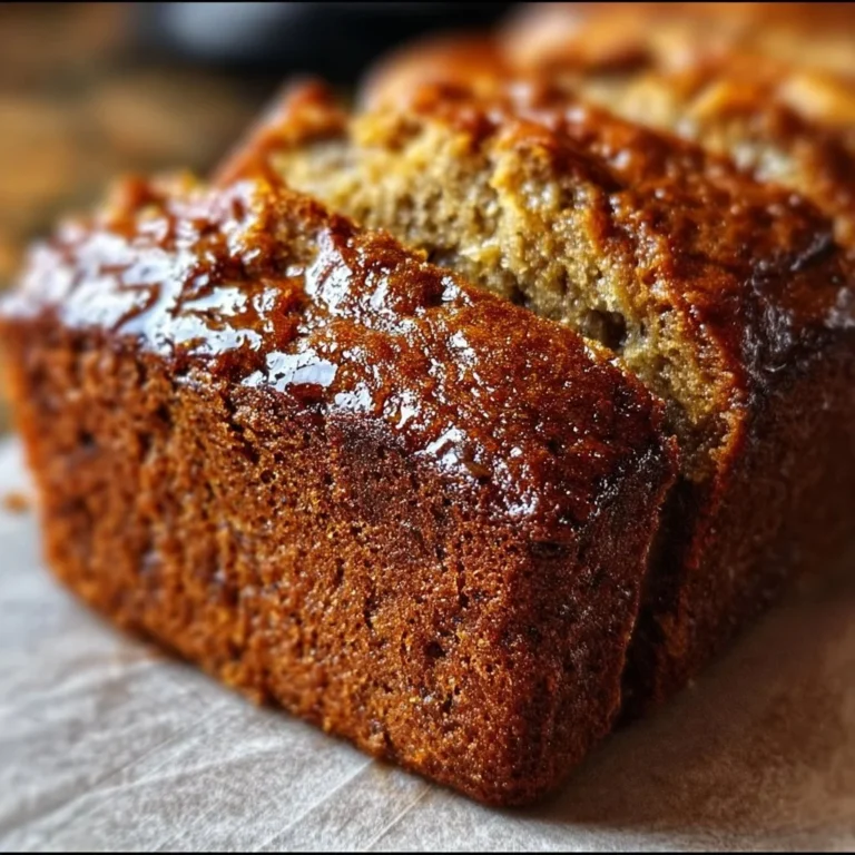 Sliced ultimate moist banana bread on a wooden cutting board