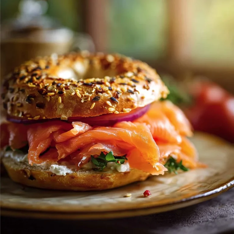 Bagel au saumon fumé, délicieusement garni et prêt à déguster.