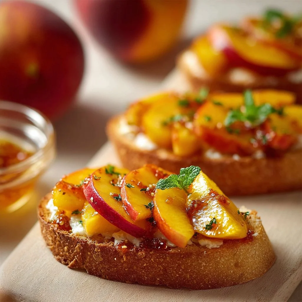 Bruschetta aux Pêches | Parfait Apéritif d'Été ou Recette de Petit-Déjeuner Sucré