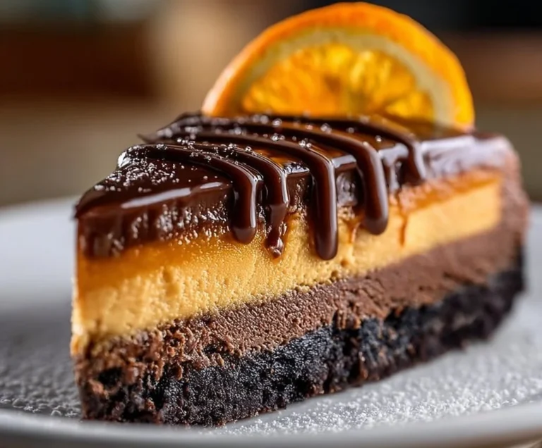 Cheesecake au chocolat et à l'orange sur une assiette élégante
