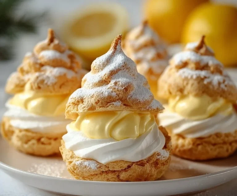 Choux à la crème au citron avec garniture crémeuse et zestes de citron