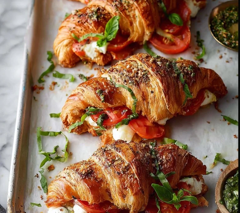 Croissants salés aux tomates, mozzarella et basilic
