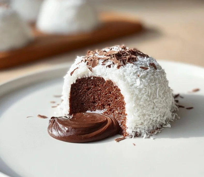 Dôme de Coco avec Crème Chocolat, dessert délicat et savoureux