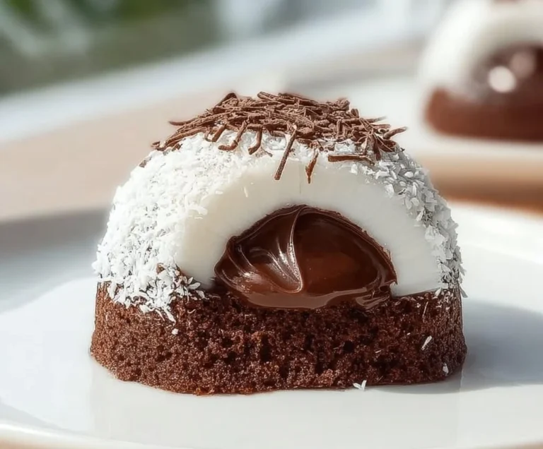 Dôme de noix de coco avec une garniture de pâte à chocolat
