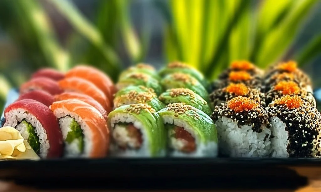 Personne préparant des sushis avec des ingrédients frais