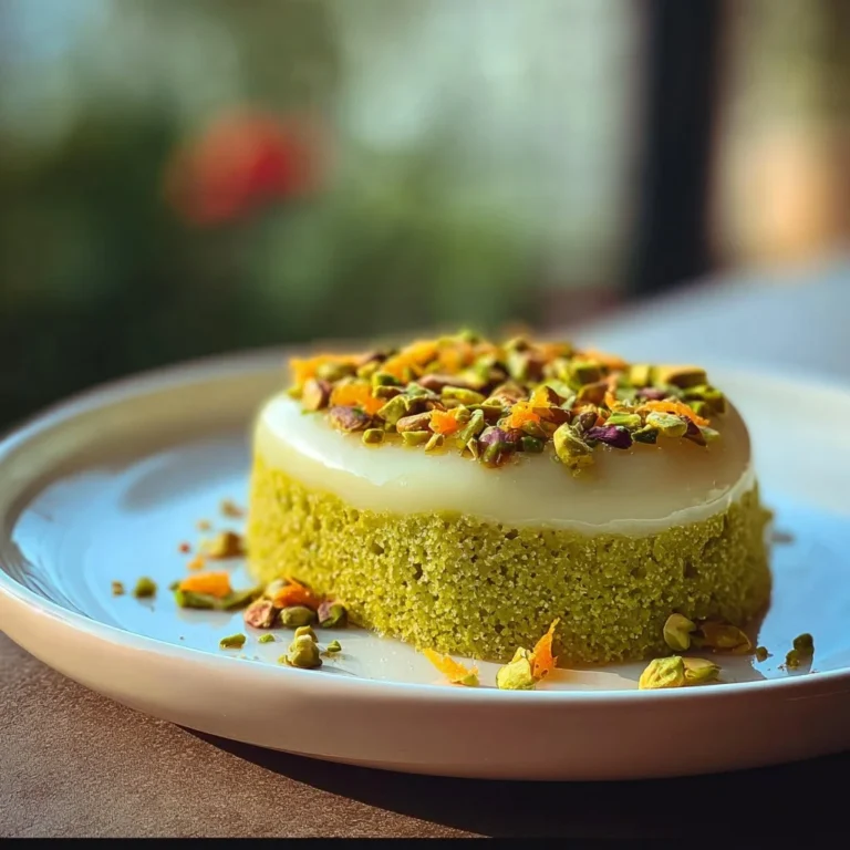 Fondant Pistache et Fleur d'Oranger, un délicieux dessert aux saveurs raffinées.