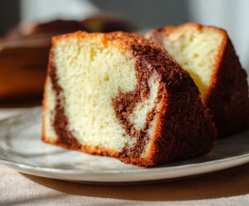 Gâteau au yaourt marbré facile, moelleux et savoureux, prêt à déguster.