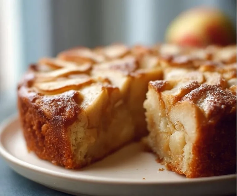 Gâteau aux pommes moelleux avec des tranches de pomme sur le dessus