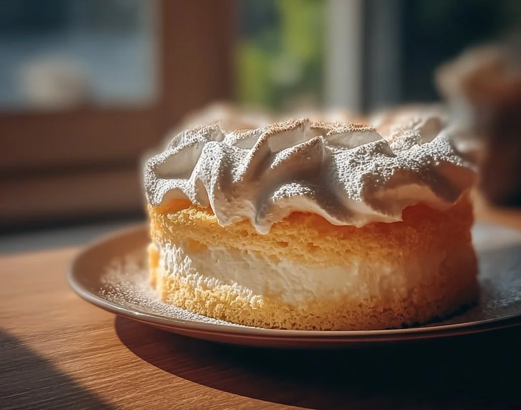 Image d'un Gâteau Nuage moelleux et léger, parfait pour un dessert gourmand.