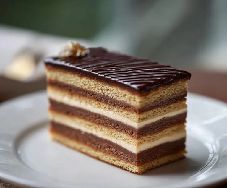 Gâteau Opéra Classique décoré avec du chocolat et du café