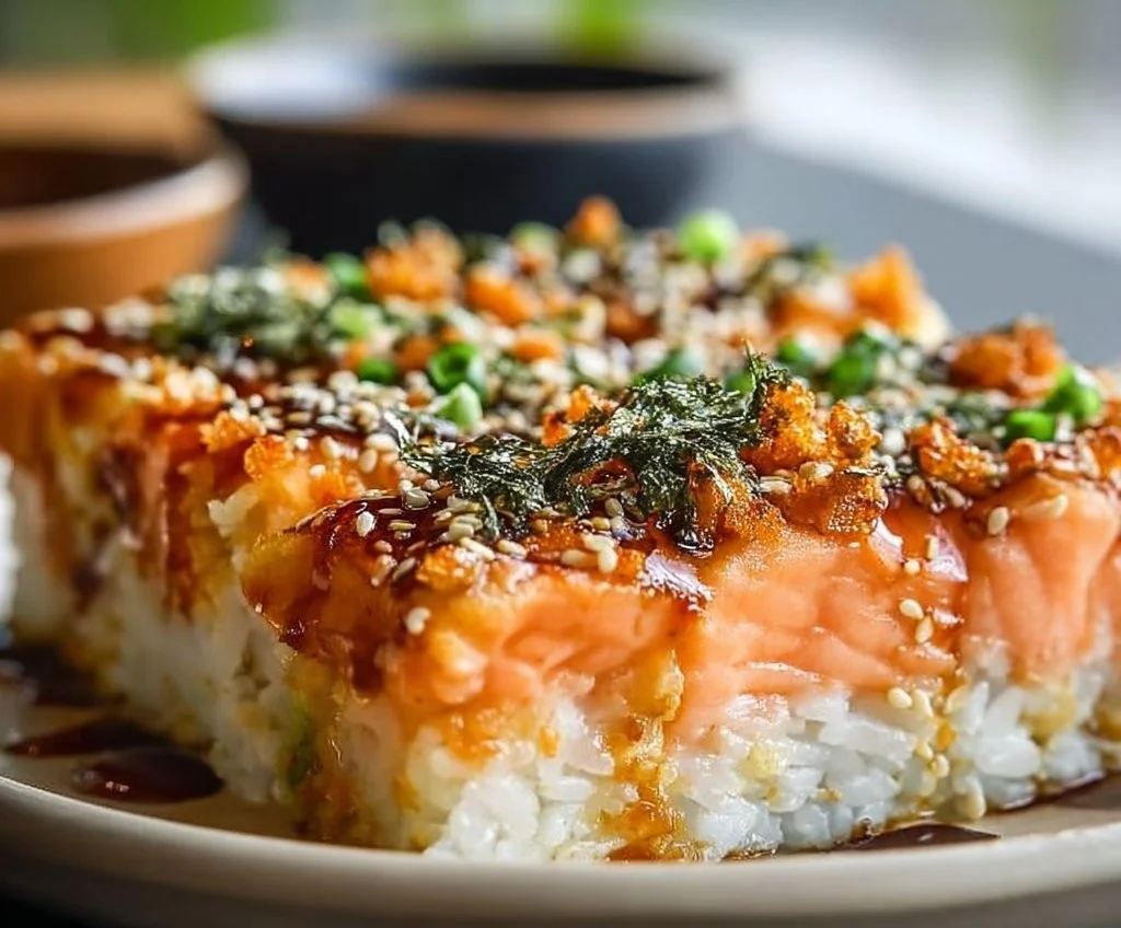 Sushi cuit au saumon parfait présenté sur une assiette élégante.
