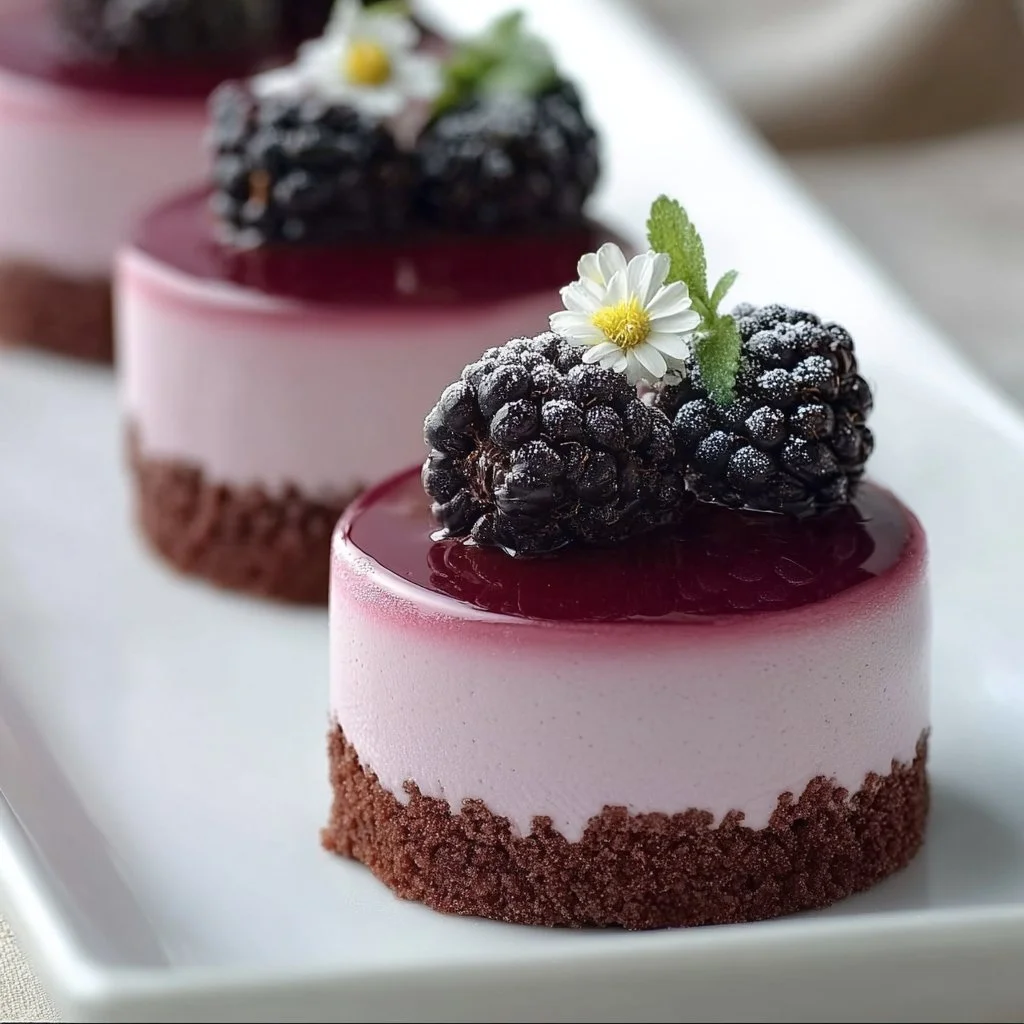 Mini Gâteaux Mousse aux Mures avec une délicieuse présentation de fruits