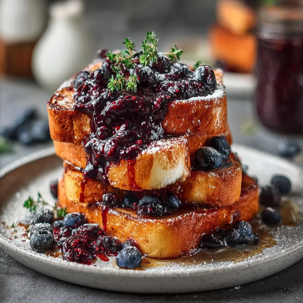 Pain Perdu Décadent à la Brioche avec Compote de Myrtilles Délicieuse
