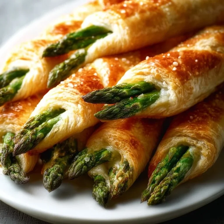 Paquets de pâte feuilletée farcis aux asperges fraîches sur une assiette