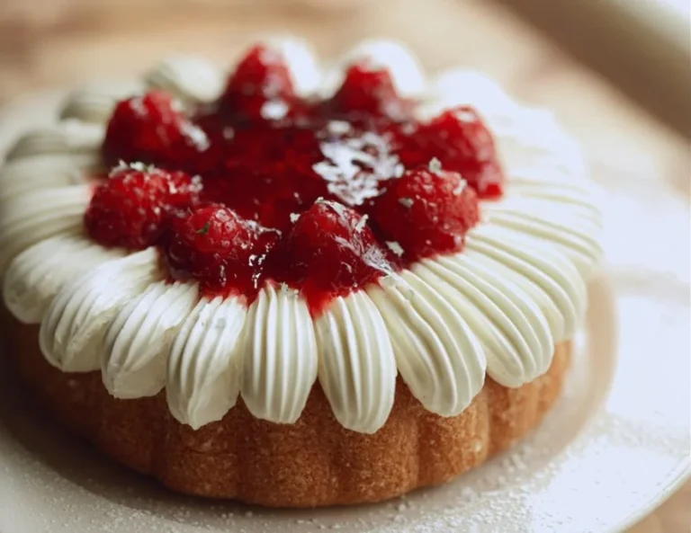 Sablé Breton garni de crème fouettée et gelée de framboise