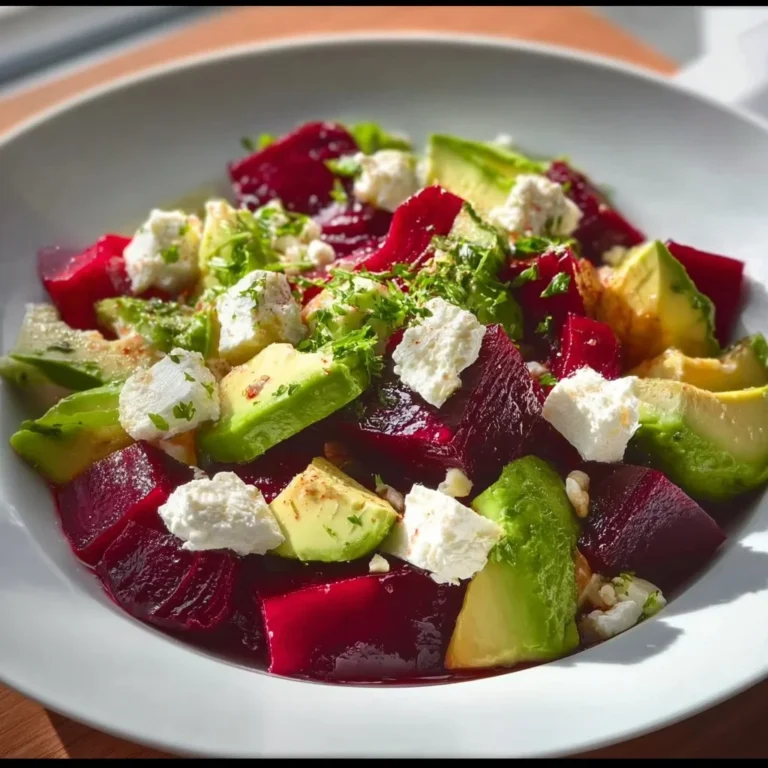 Salade Betteraves, Avocat, Feta avec des ingrédients frais et colorés