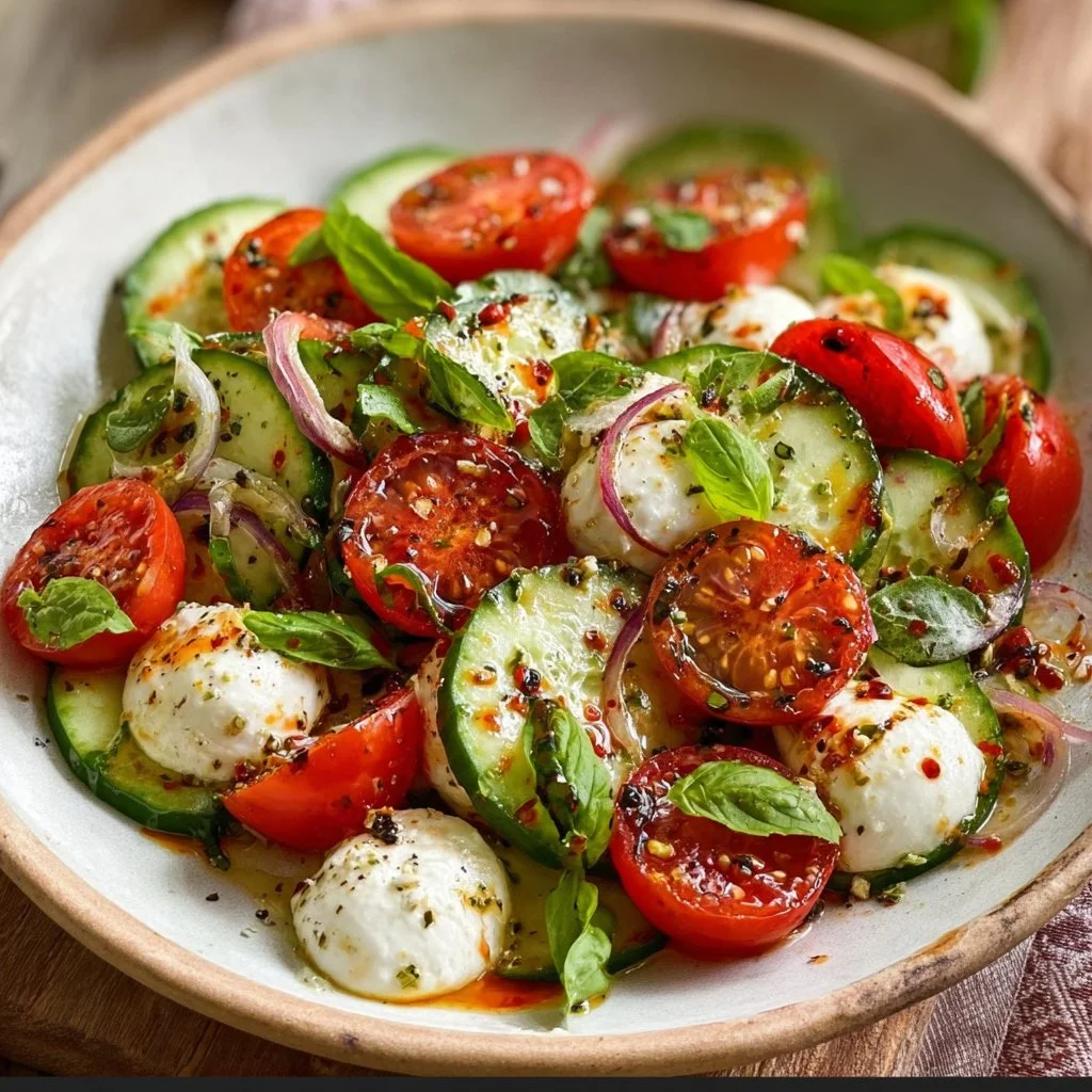 Salade Caprese de Concombre Frais (Recette d’Été en 10 Minutes)