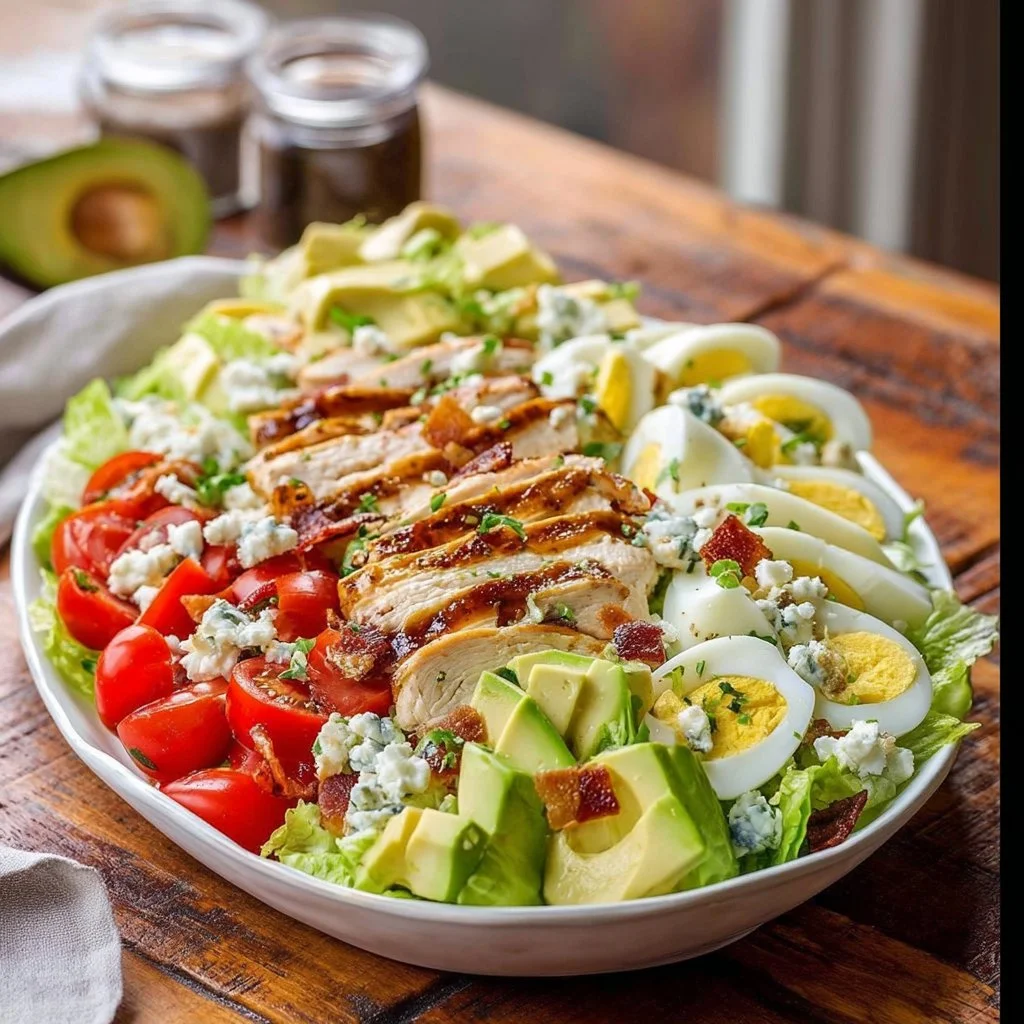 Salade Cobb au poulet garnie de légumes frais et d'avocat