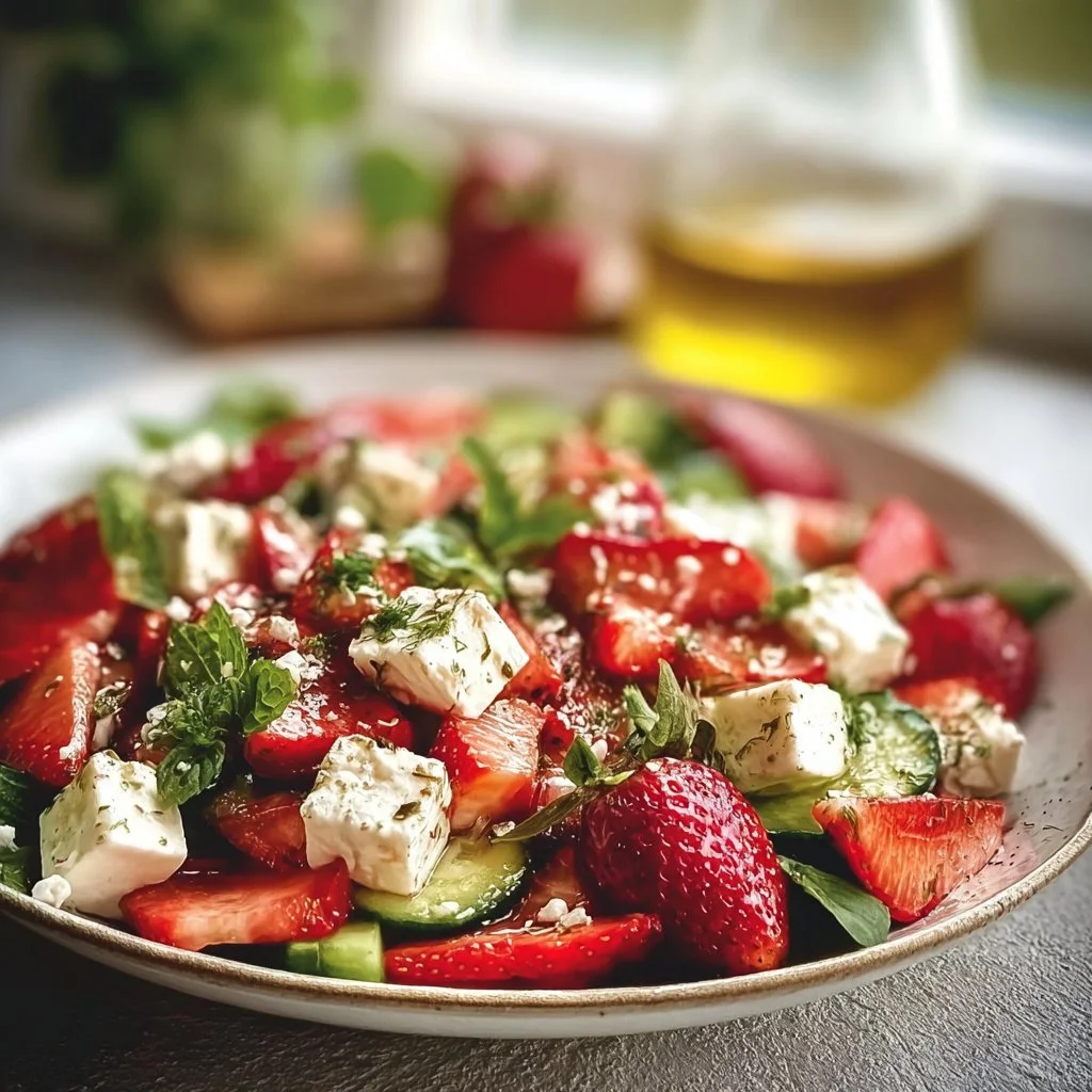 Salade de fraises et feta, un plat frais et savoureux.