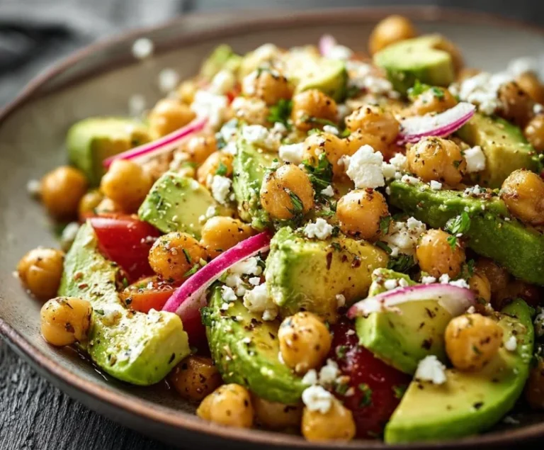 Salade de pois chiches avec feta et avocat dans un bol