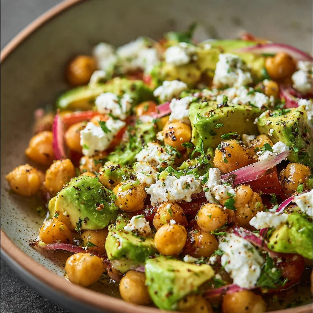 Salade de pois chiches, feta et avocat