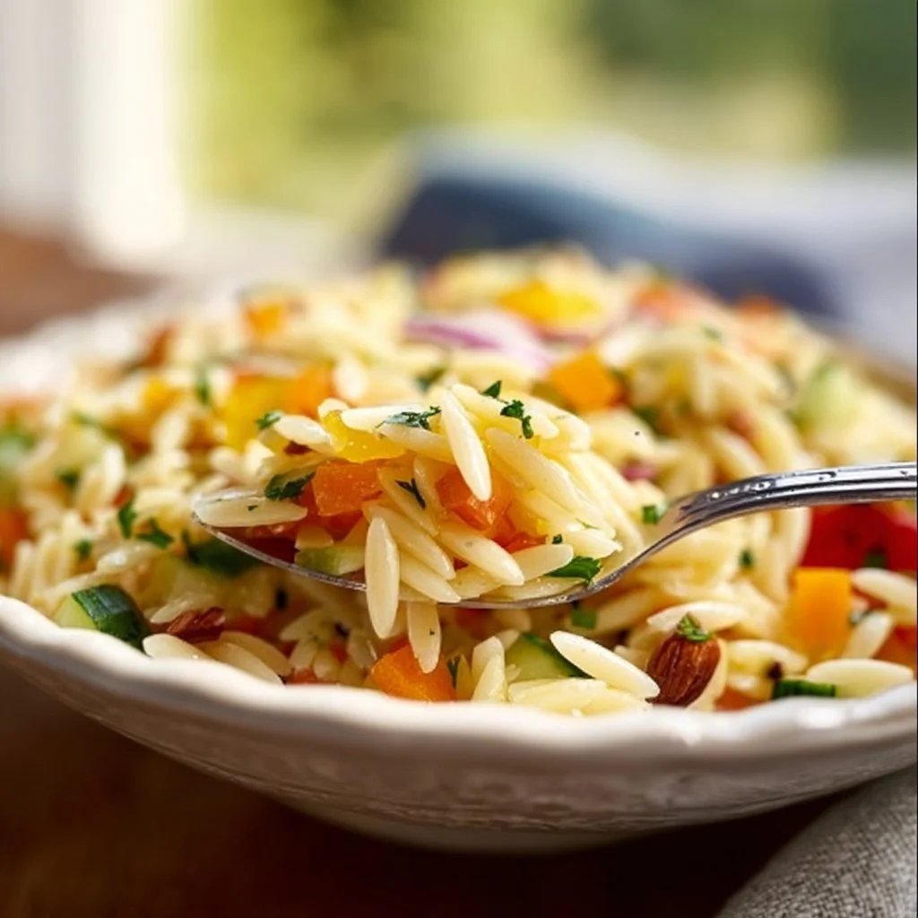 Salade d'orzo fraîche avec légumes colorés et vinaigrette légère