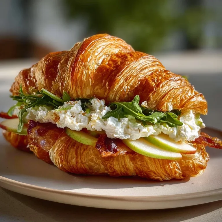 Sandwich au croissant avec pommes et fromage, idéal pour un déjeuner savoureux.