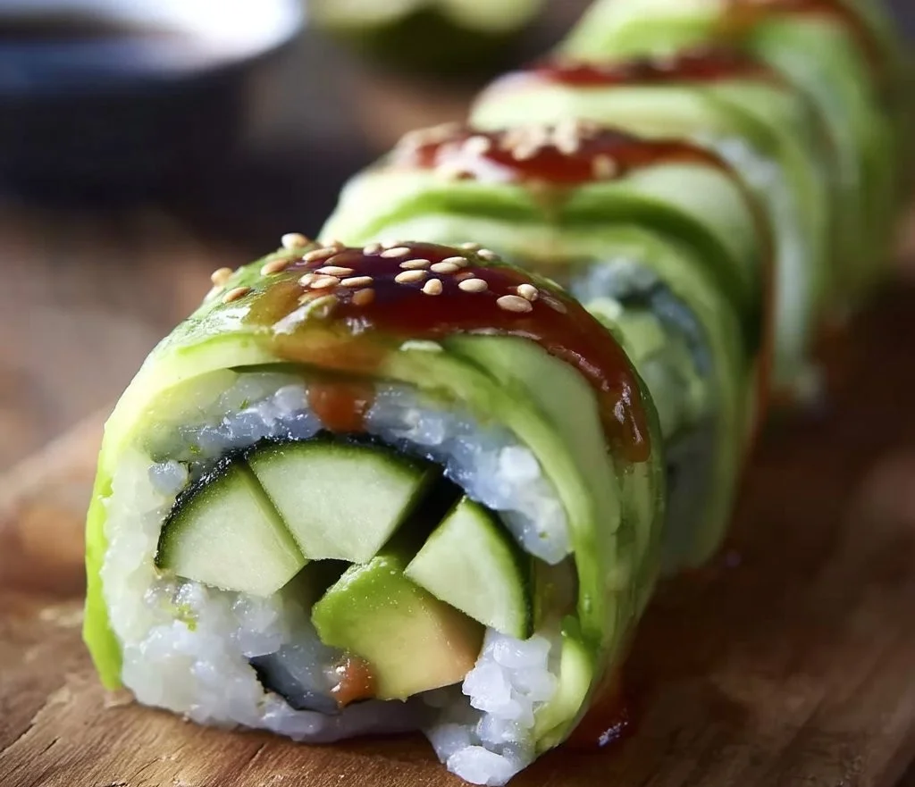 Sushi with cucumber and avocado