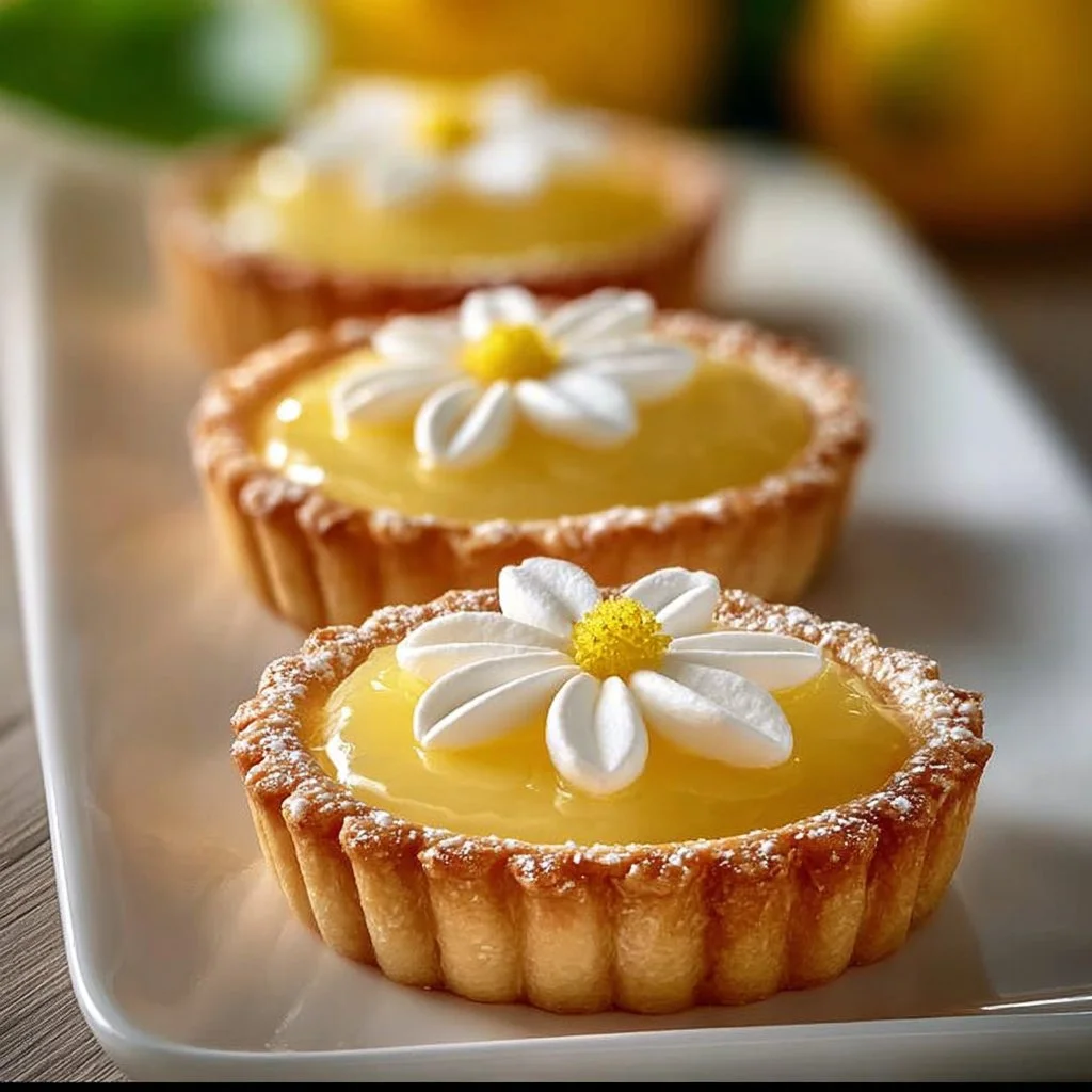 Tartelettes au citron garnies de crème au citron et décorées